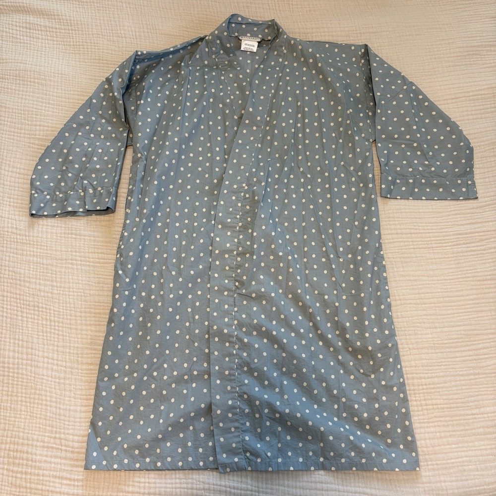 Pottery Barn Robe Women's 100% Organic Cotton Sz Small Blue Polka Dot Pockets